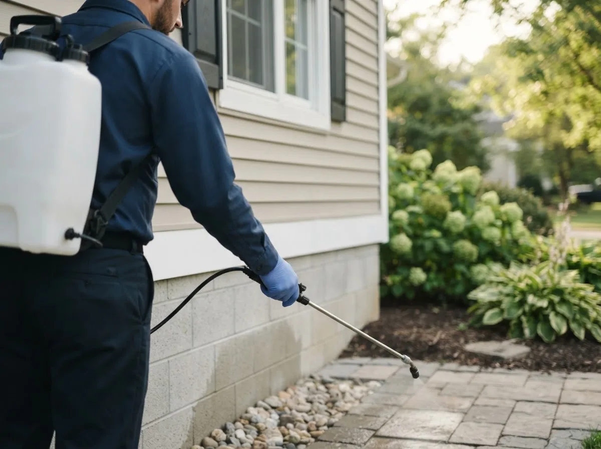 Pest control technician inspecting a home in Miamiville, OH